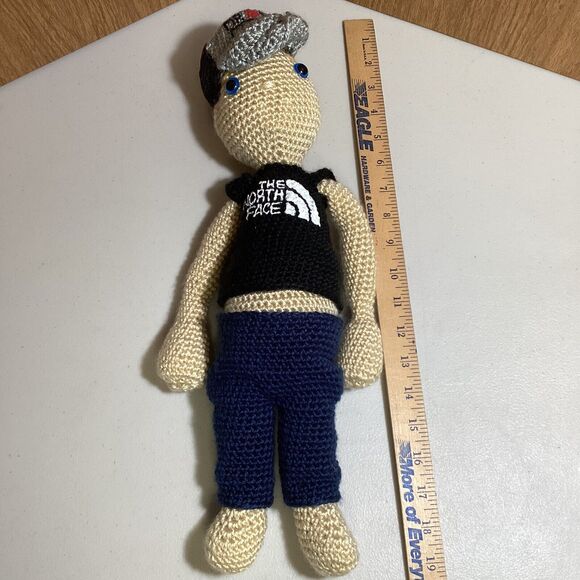 Handmade Crocheted Skater Dude 19” Plush Toy With Drink Local Hat Dad Gift - Picture 5 of 5